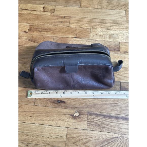 Fossil Vintage Men's Brown Leather Toiletry Travel Bag Dopp Kit Wide Mouth Zip - Picture 6 of 8